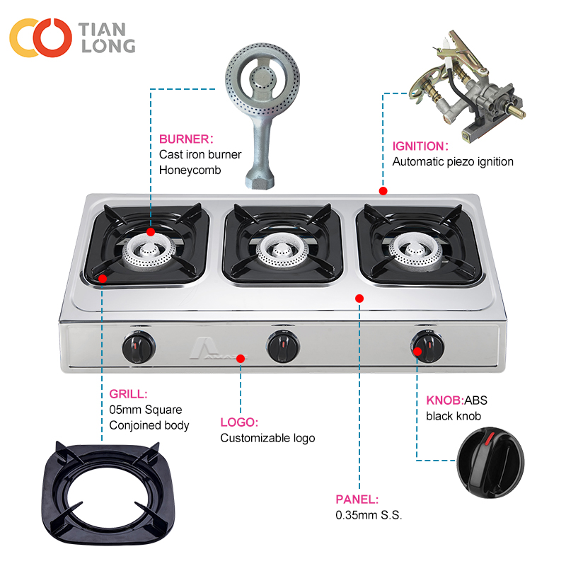 GAS COOKER 3 BURNERS STAINLESS STEEL-AM 6003