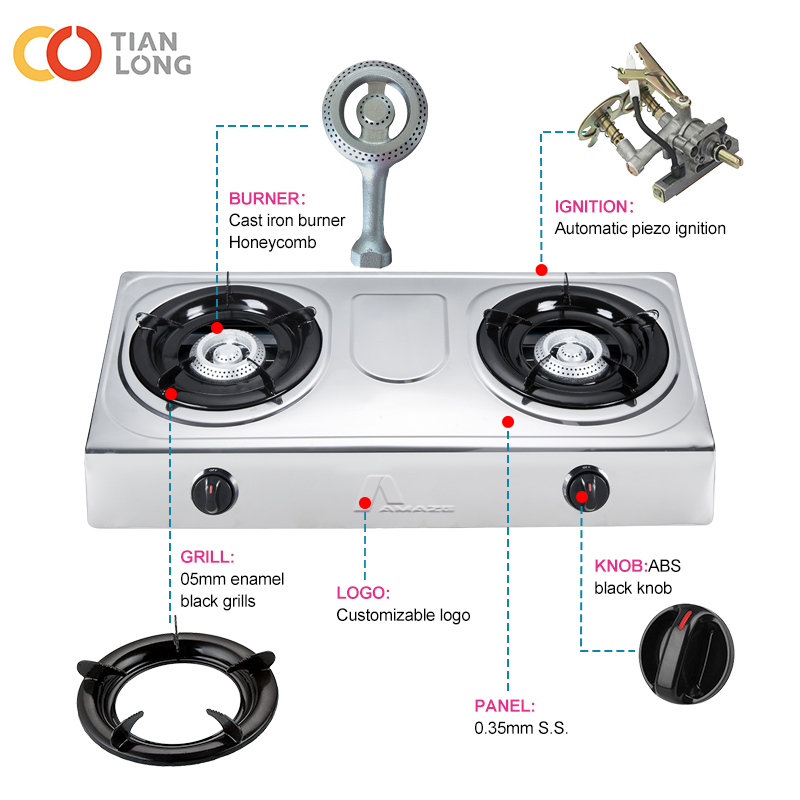 GAS COOKER 2 BURNER STAINLESS STEEL-AM-6002