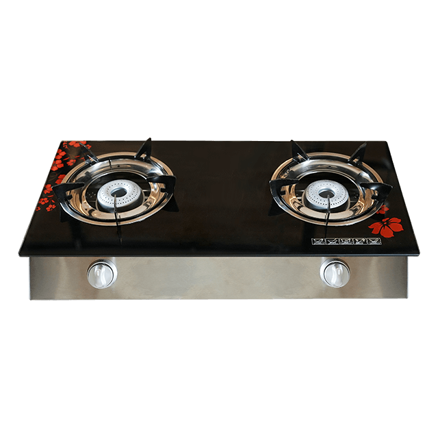 GAS COOKER 2 BURNERS GLASS PANEL-8002-BF