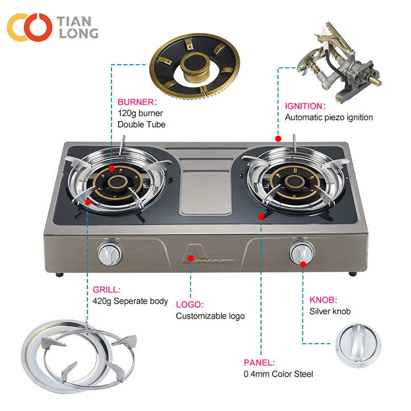 GAS COOKER 2 BURNER COLOR STEEL-AM9002